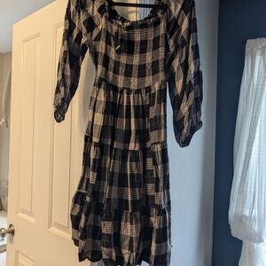 Torrid Black and White Plaid Long Sleeve Dress